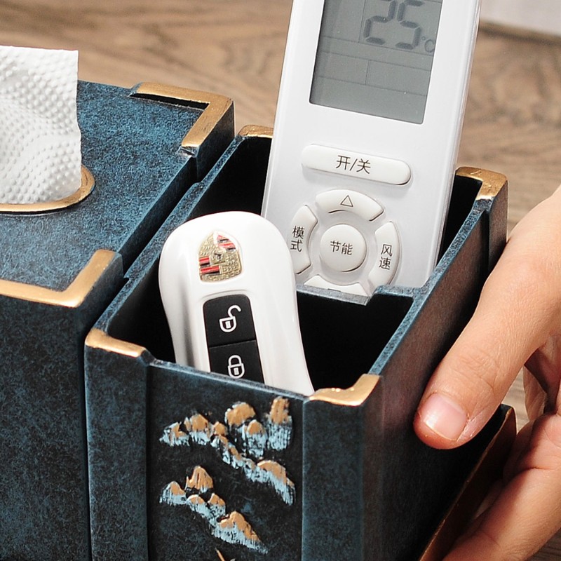 新中式纸巾盒摆件家用抽纸盒轻奢创意客厅茶几遥控器收纳盒餐巾纸