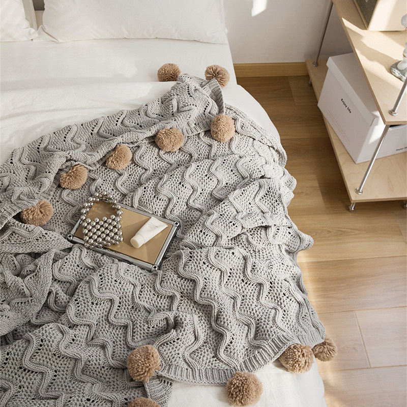 针织盖毯 毛球床尾巾针织镂空空调毯 民宿沙发毯 休闲办公室毯子,床上用品,休闲毯/毛毯/绒毯,淘宝优惠券,粉丝福利购,淘宝优惠卷