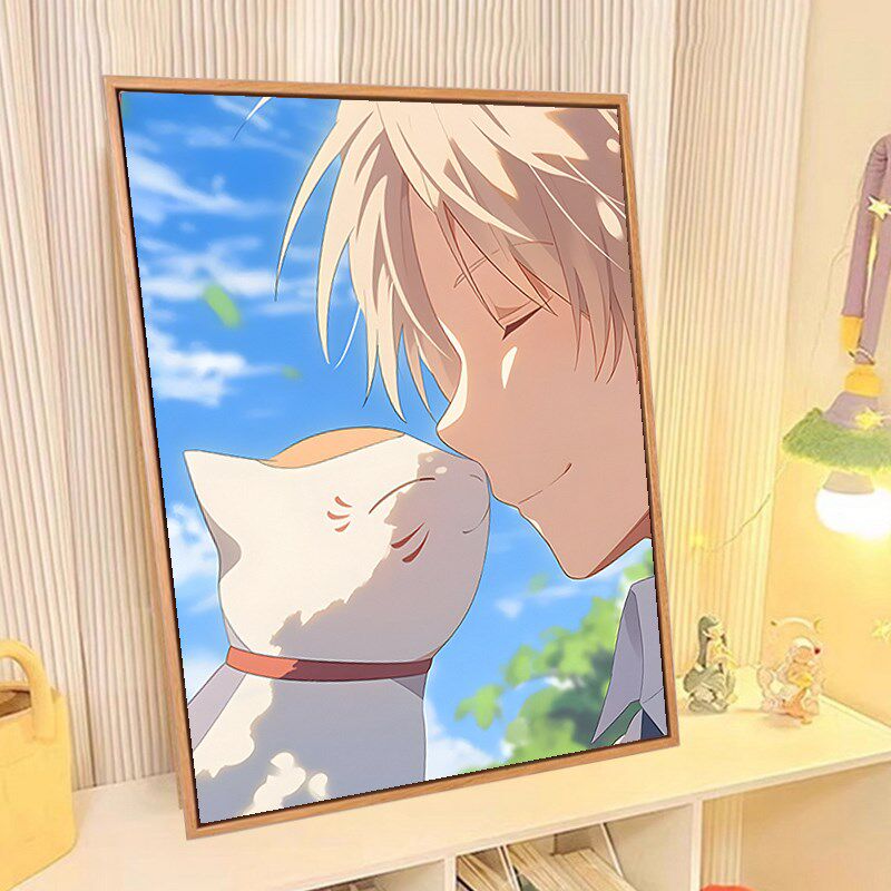 新款夏目友人帐猫咪妖怪手绘人物DI数字油画解压填涂填色定制画