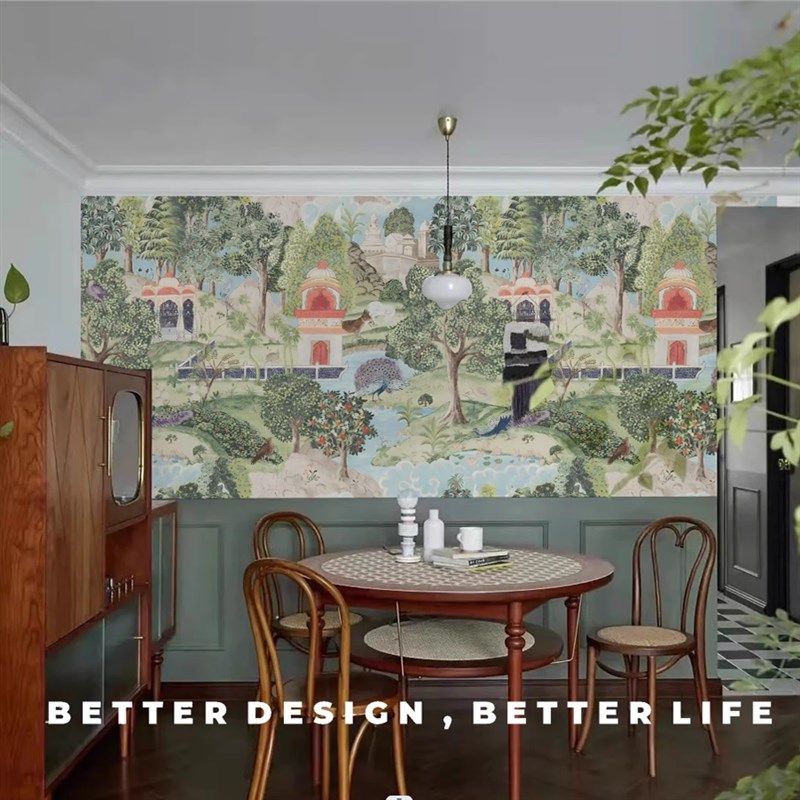 南洋风复古卧室背景墙纸斋浦尔园法式壁纸客厅玄关墙布定制壁画,家装主材,定制壁画,淘宝优惠券,粉丝福利购,淘宝优惠卷