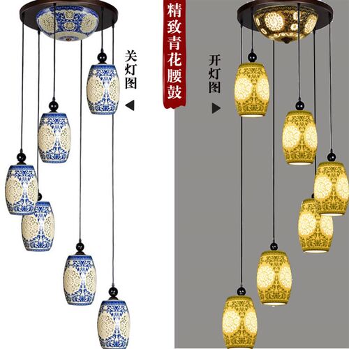 楼梯吊灯复式楼楼梯吊灯酒店别墅楼梯旋转式长吊灯陶瓷大吊灯