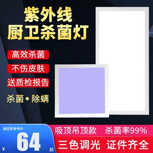 卫生间厨房集成吊顶灯 紫外线消b毒灯uva平板灯除螨家用吸顶式