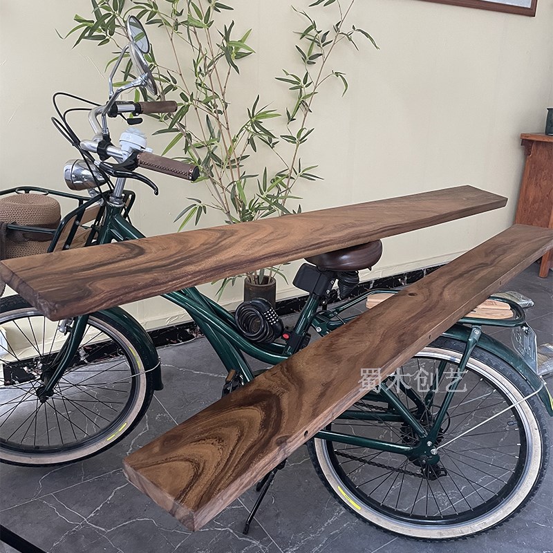 南美胡桃木不规则板实木挂墙吧台悬浮置物一字壁挂诧寂风实木托架