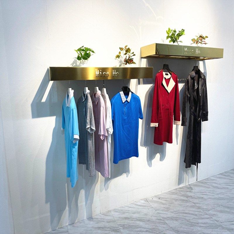 服装店展示架上墙不锈钢男女挂衣架子陈列架钛金侧挂正挂拉丝货架
