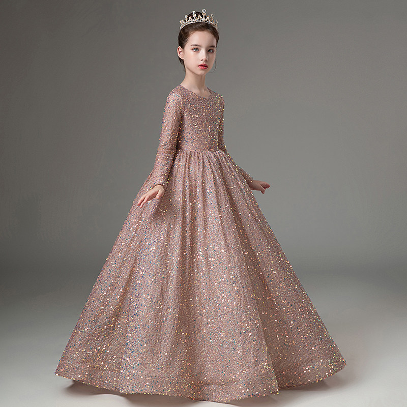 儿童礼服高端公主裙生日女童走秀小主持人服装钢琴演出服长袖秋冬