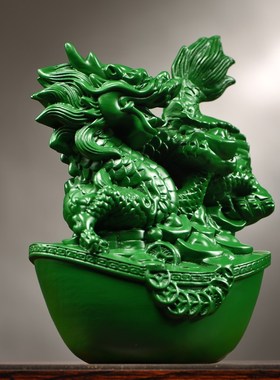 绿色实木雕刻龙摆件纯木头十二生肖龙工艺品客厅家居电视柜装饰品