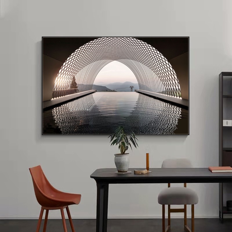 轻奢光影空间感延伸展立体山水客餐厅沙发背景墙卧室床头装饰挂画