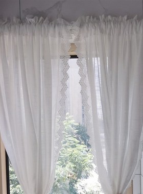 白色蕾丝门帘装饰飘窗窗帘厨房短门帘客厅隔间帘半遮光穿杆花边纱
