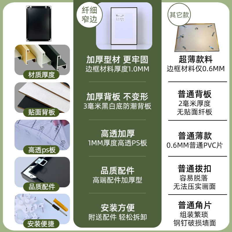 极简细窄边金属相框海报框长方形简约卡纸画框挂墙拼图裱框架A923