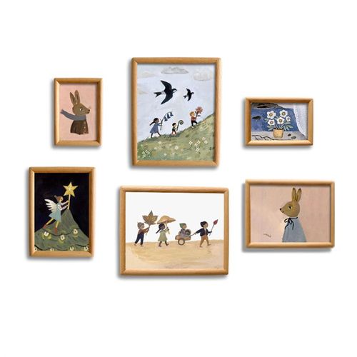 北欧可爱卡通照片墙温馨组合画实木装饰画相片墙榉木相框摆台画