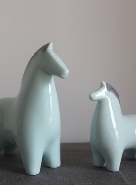 新中式陶瓷小马工艺品陶瓷马摆件家居饰品书房博古架客厅玄关酒柜