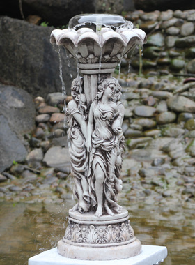 欧式小天使创意家居装饰品别墅庭院花园鱼池水景招财流水喷泉摆件