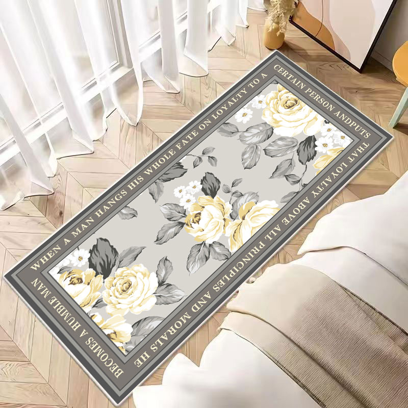 长条床边地毯客厅地毯卧室加厚床前沙发茶几毯花卉脚垫飘窗地垫