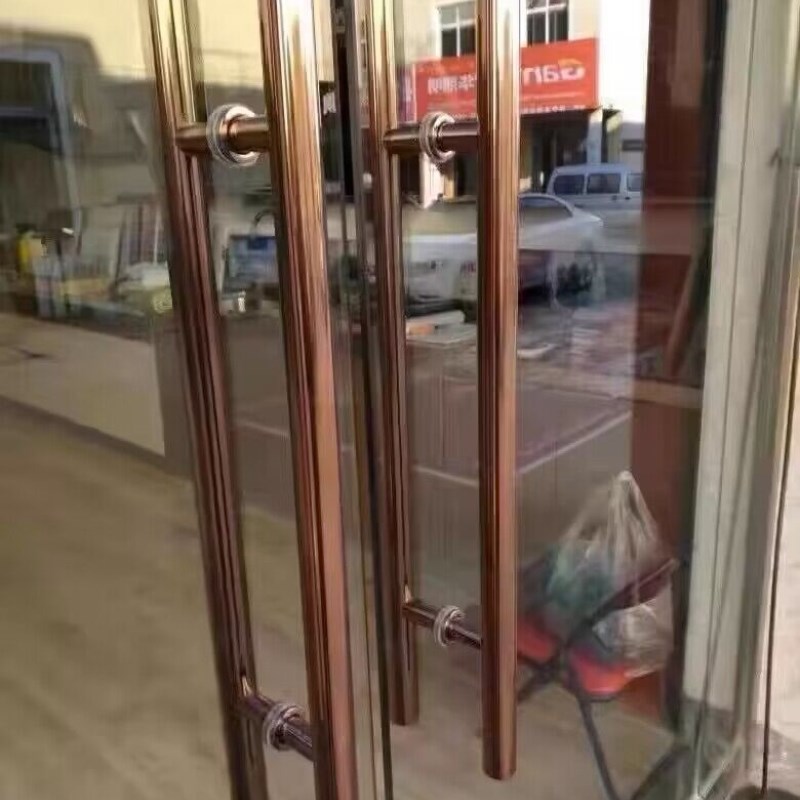 推拉大门拉手玻璃门拉手地弹把手有无框玫瑰黑钛金不锈钢对装KTV