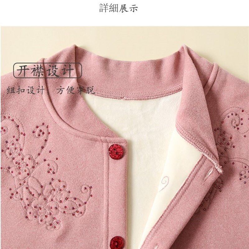 中老年保暖内衣女加绒加厚老人开衫毛衣长袖妈妈装秋冬季奶奶外套