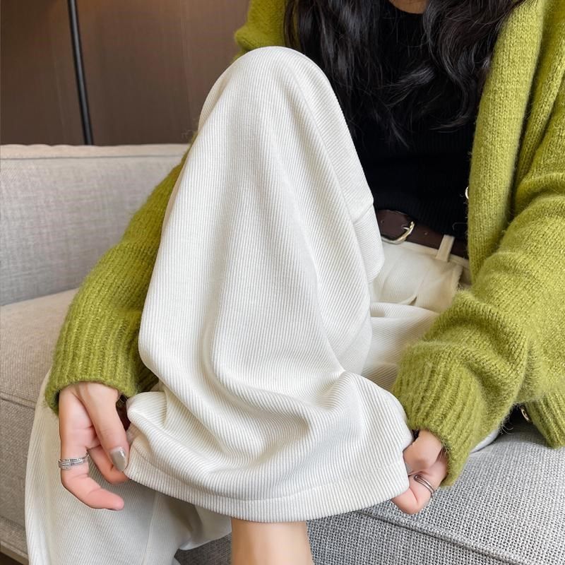 白色裤子女秋冬2024新款加绒高腰休闲直筒西装糯米裤灯芯绒阔腿裤