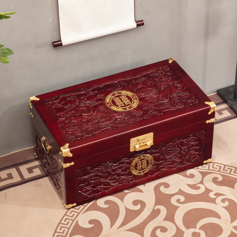 樟木箱全樟木香樟木箱子婚庆龙凤呈祥实木箱雕刻木箱防虫防蛀防潮
