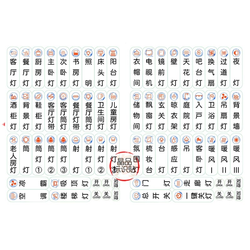 透明墙壁灯开关标识贴家用标签指示创意大尺寸面板装饰插座中式