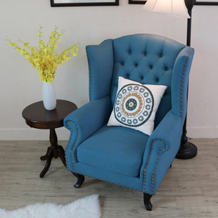 美式老虎椅客厅单人沙发椅乡村别墅家具书房卧室高背椅布艺休闲椅