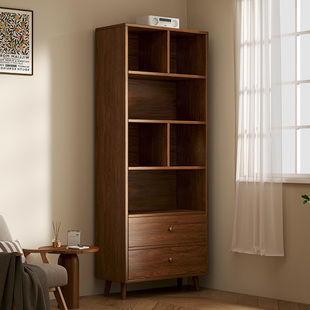 实木书柜储物柜一体家用靠墙多层置物架落地客厅角落书架展示窄柜
