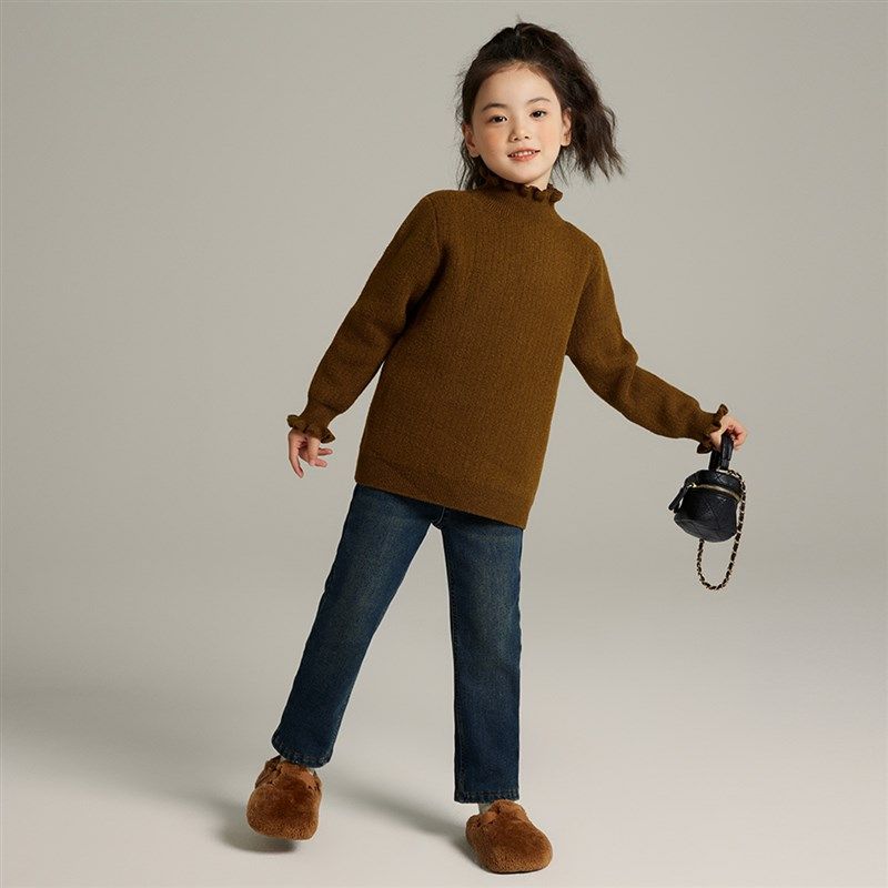 沫沫童装女童牛仔裤儿童冬装一体加绒裤子秋冬季大童加厚2024新款