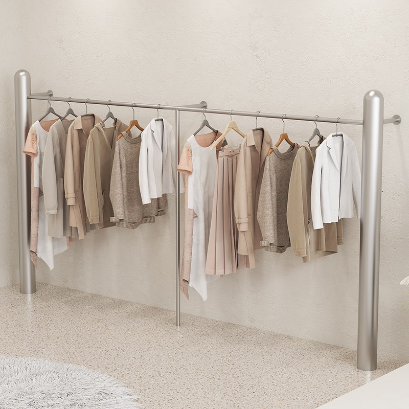 服装店展示架不锈钢上墙挂衣杆女装店时尚简约落地式货架陈列道具