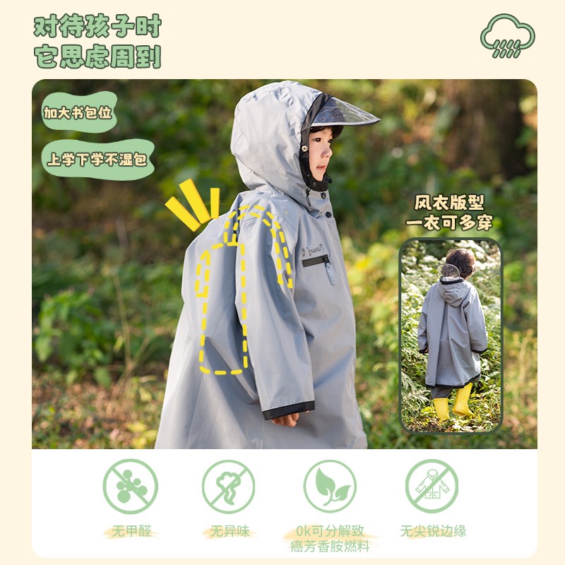儿童雨衣幼儿园小学生专用加大书包位上下学暴雨级防水男童新款