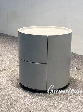 端意式边几床边柜圆型床头柜现代抽屉窄柜简烤漆卧室柜