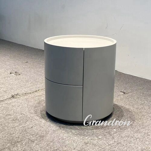 端意式边几床边柜圆型床头柜现代抽屉窄柜简烤漆卧室柜