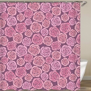 装饰挂布浴帘卫生间挡水洗澡帘遮光帘玫瑰窗帘涤纶布料柜门遮挡帘