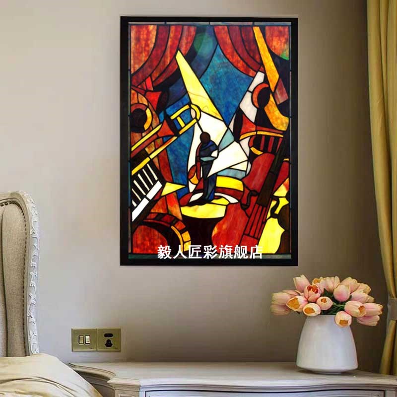 教堂彩色玻璃艺术蒂凡尼屏风镶嵌壁挂装饰酒吧门窗隔断背景墙精品