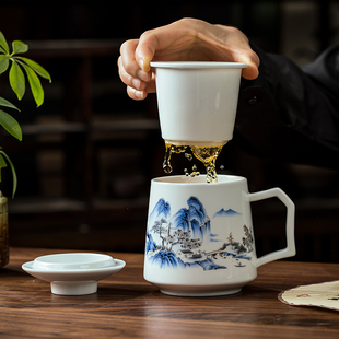 陶瓷茶水分离杯 茶隔家用水杯大容量n女生办公室过滤泡茶杯男士