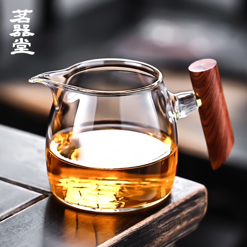 茗器堂加厚耐热木把公道杯功夫茶过分茶器茶漏一体装茶具