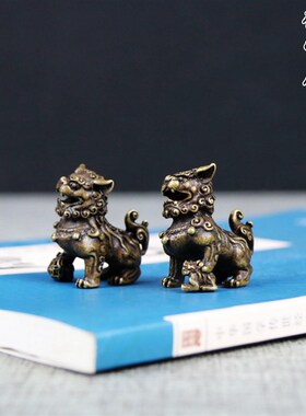 铜器仿古铜狮子一对宫门实心狮子镇宅武狮对狮小号迷你桌面摆件