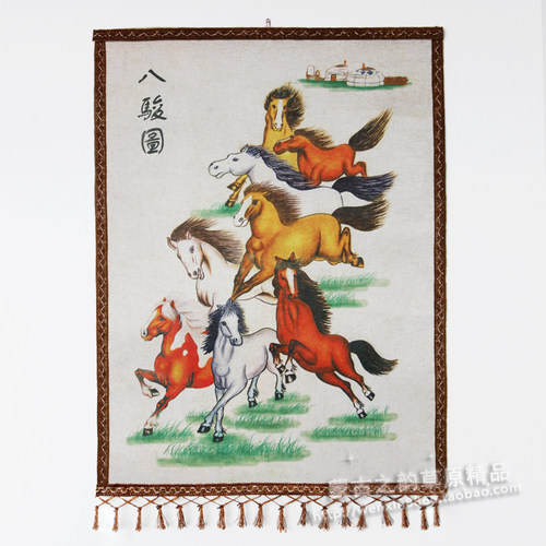 蒙古毡画 彩色八骏图 内蒙古特色工艺品蒙古包装饰画挂画羊毛毡画