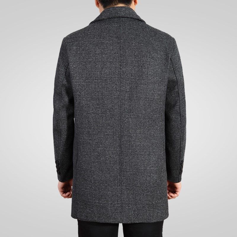 秋冬装爸爸厚款毛呢外套男中老年扣子中长款宽松大码爷爷春秋夹克