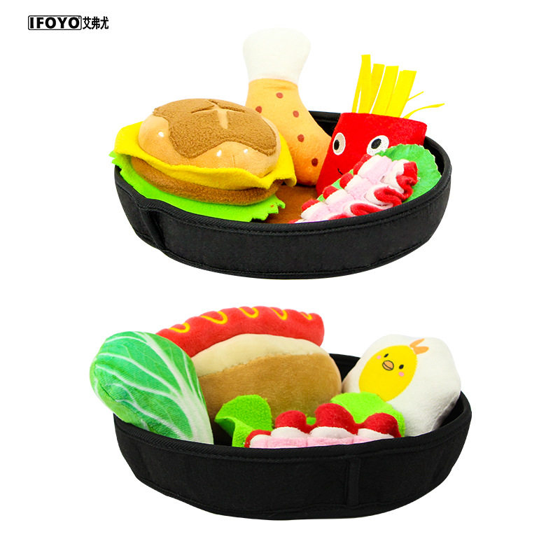 发声汉堡热狗餐盘藏食漏食磨牙耐咬宠物狗狗猫咪毛绒自嗨解闷玩具