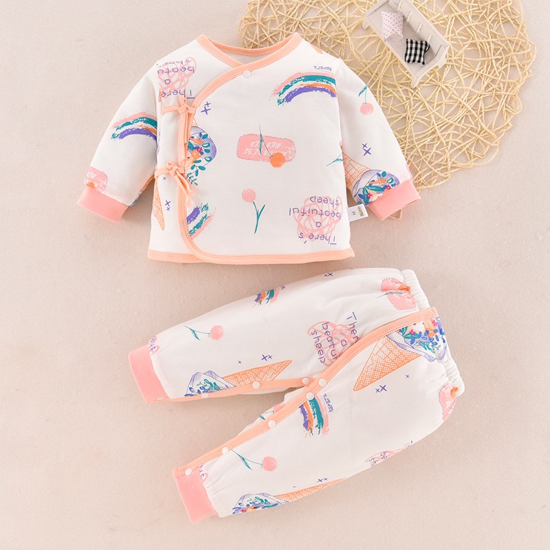 初生婴儿衣服a类纯棉新生儿满月52码0-3月宝宝棉衣套装秋冬季夹棉