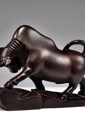 黑檀牛摆件黑色木牛中式工艺品实木雕刻木质华尔街牛客厅装饰送礼