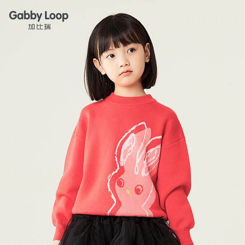 女童红色毛衣春秋冬季2022新款洋气打底加厚兔子半高领儿童针织衫