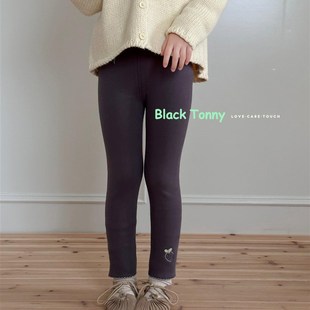 2024冬新小黑托昵加绒加厚打底裤百搭小脚裤小黑托尼女童打底裤子
