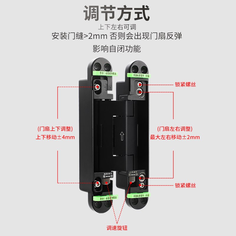 隐形门合页液压缓冲阻尼静音三维可调十字铰链暗门自动关门木门