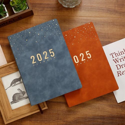2025年日程页大号加厚B5缺口式日历本软面365天每日计划本PU皮质