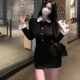 学院风黑色假两件针织连衣裙女秋冬收腰气质高级感修身 包臀短裙子