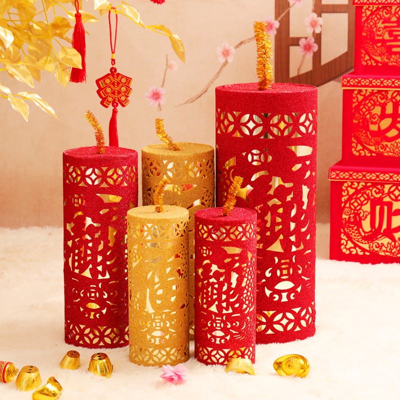 春节新年虎年布置喜庆摆件坐炮装饰橱窗装饰鞭炮新年炮仗装饰品