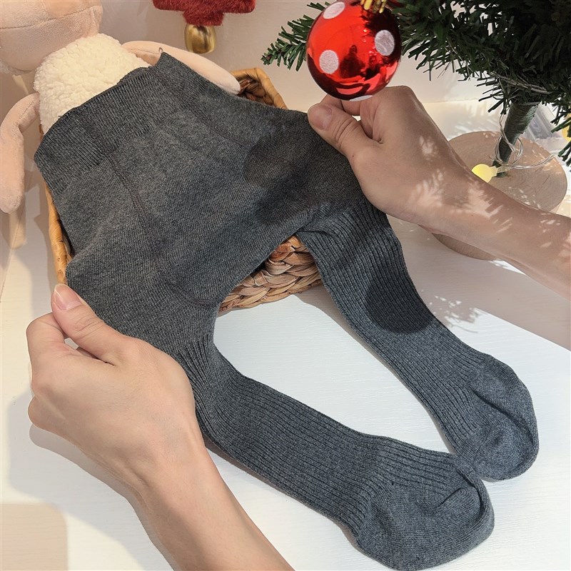 婴儿连体裤男女宝宝大pp打底裤保暖连脚裤连体袜圣诞百搭连裤袜灰