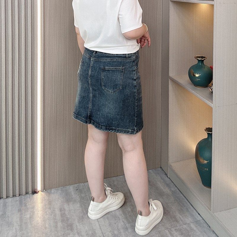 牛仔半身裙女夏2024新款大码女装胖mm宽松弹力显瘦a字休闲短裙子,女装/女士精品,大码半身裙,淘宝优惠券,粉丝福利购,淘宝优惠卷