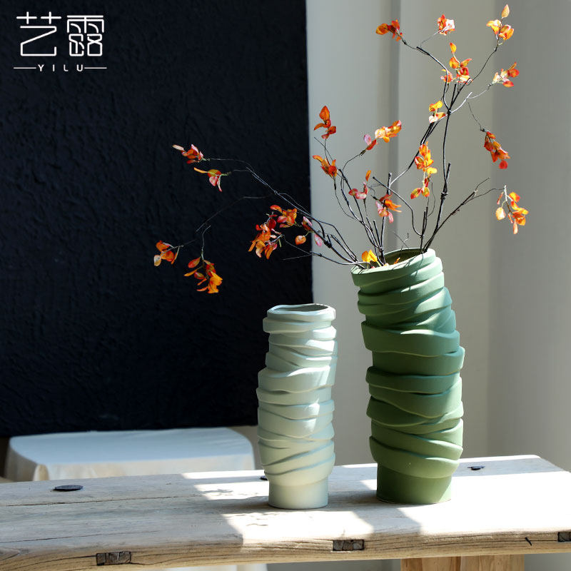 侘寂风花瓶摆件客厅插花器民宿家居客厅电视柜干花陶瓷摆件果绿色,家居饰品,花瓶,淘宝优惠券,粉丝福利购,淘宝优惠卷