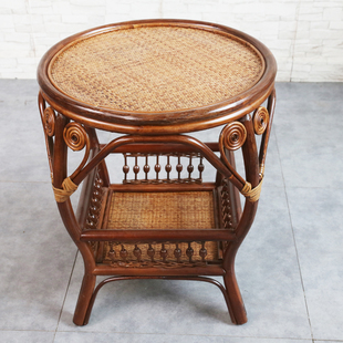 真藤小茶几单个小圆桌藤条编圆小桌藤制储物席面圆几喝茶茶几组合