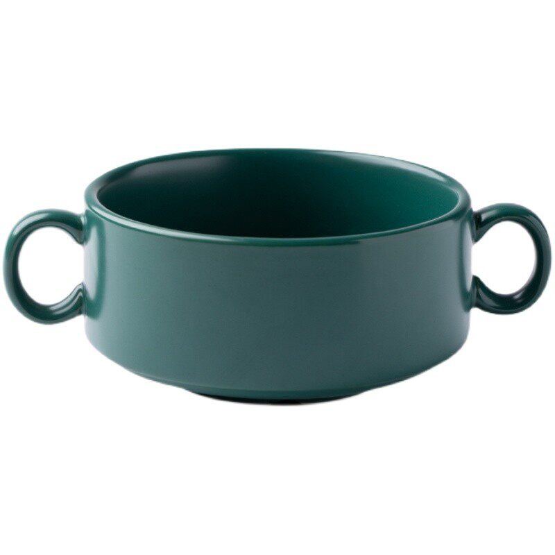 4英寸色釉北欧陶瓷餐具碗 双耳家用浓汤碗甜品碗汤盅单碗儿童小碗